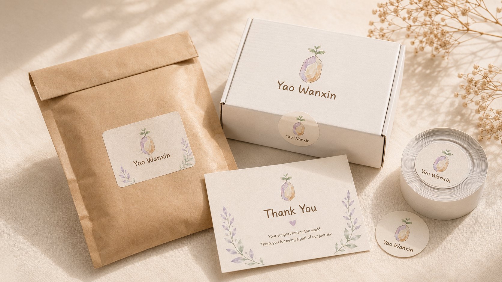 Concept ecommerce packaging set with mailers, boxes and printed inserts