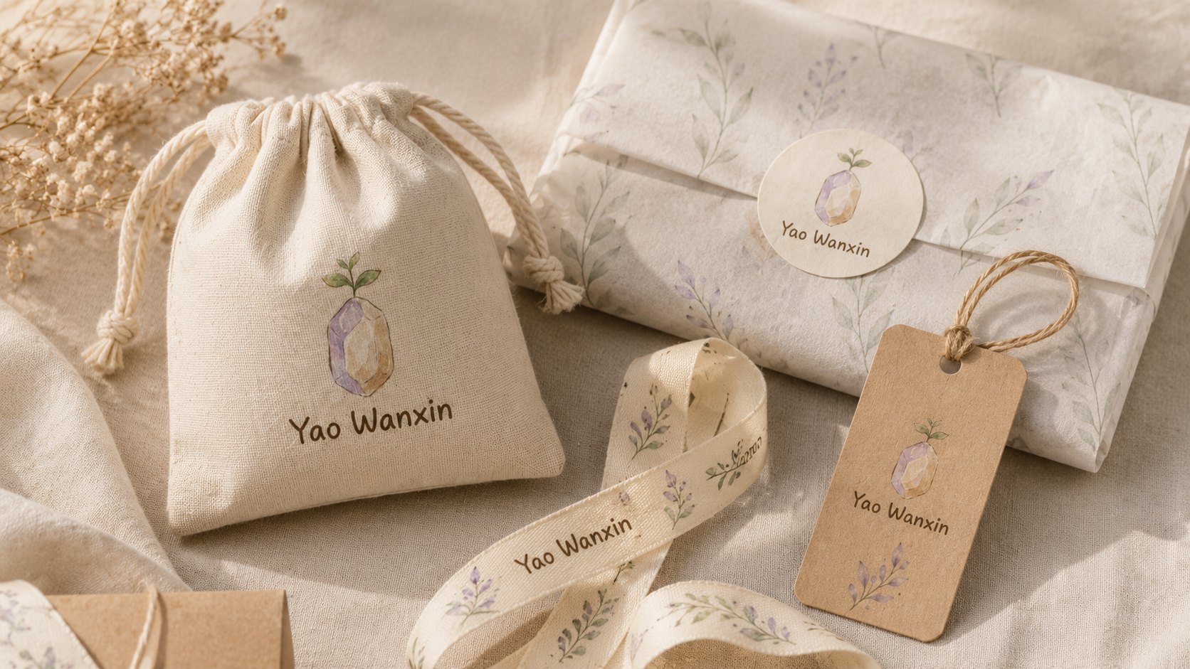 Concept wrapping direction with tissue paper, ribbon and a logo seal